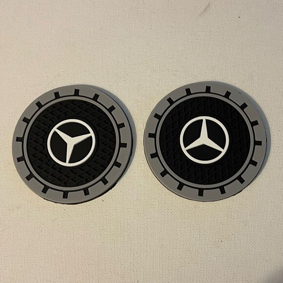Mercedes logo cup Coasters in black and gray Set of 2 NWT - Picture 3 of 8